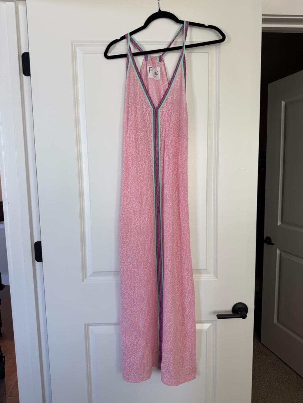 Pitusa Pink Maxi Dress with Multi-Color Trim
